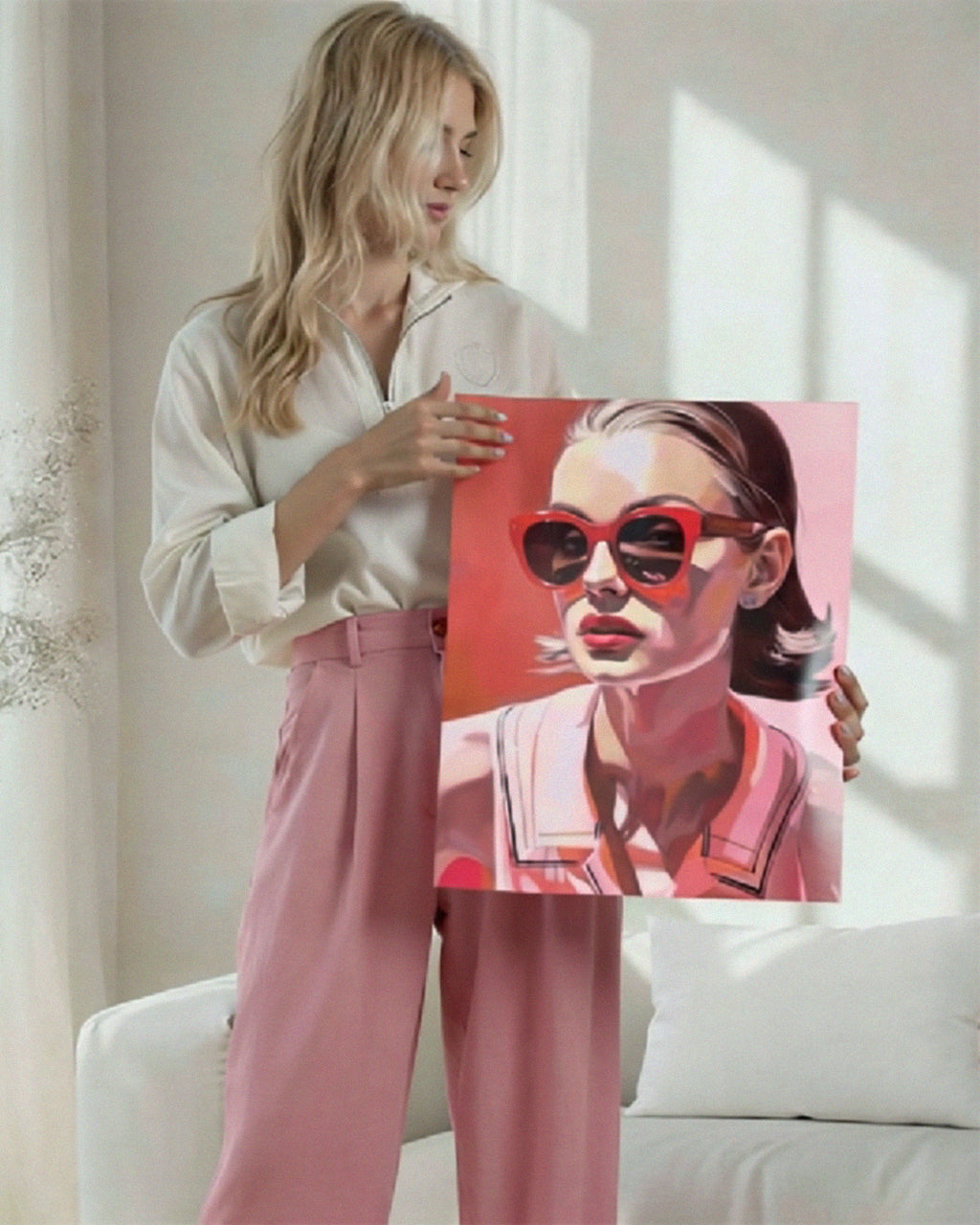 Plakat: stylowy portret dziewczyny w paselowych różach