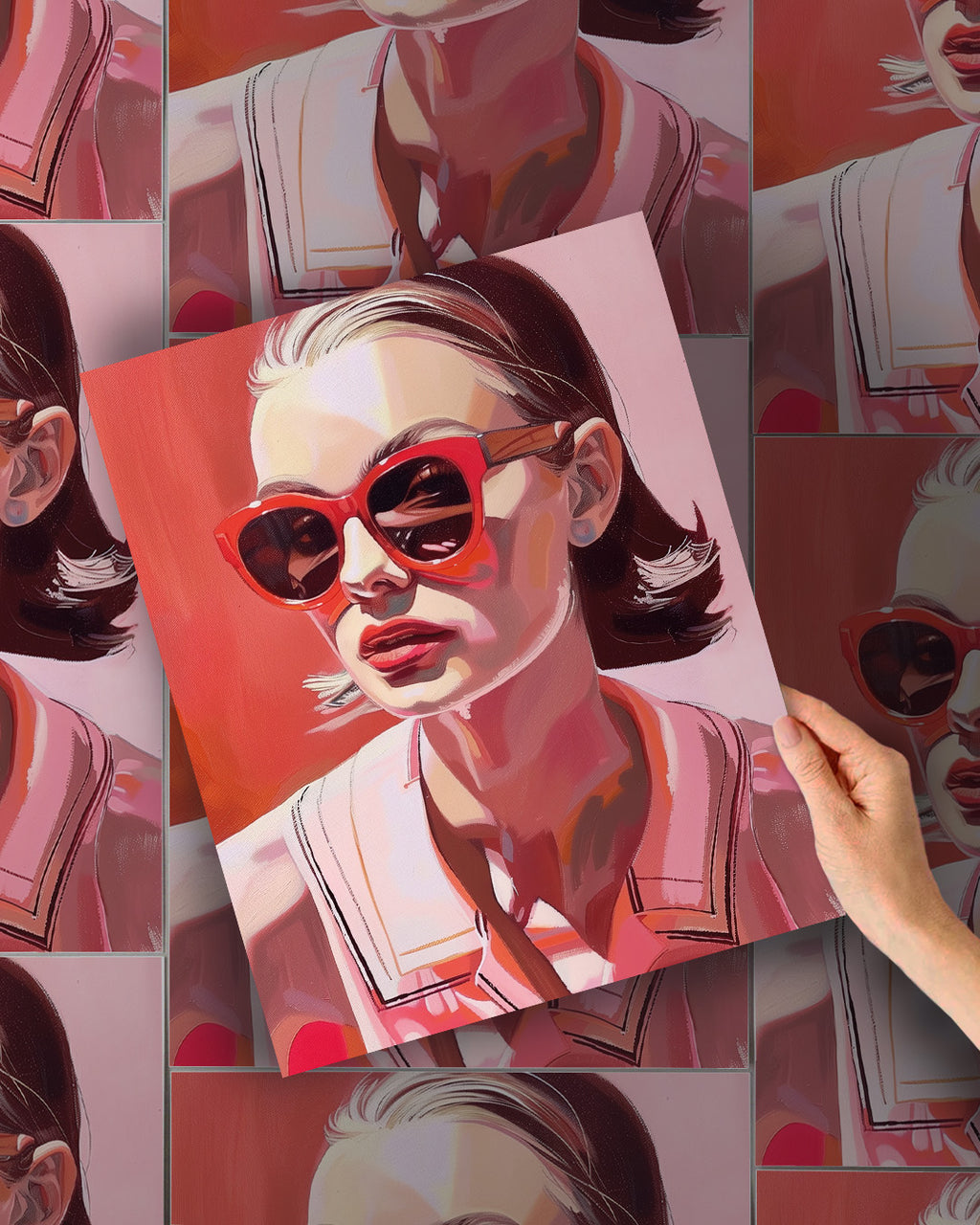 Plakat: stylowy portret dziewczyny w paselowych różach
