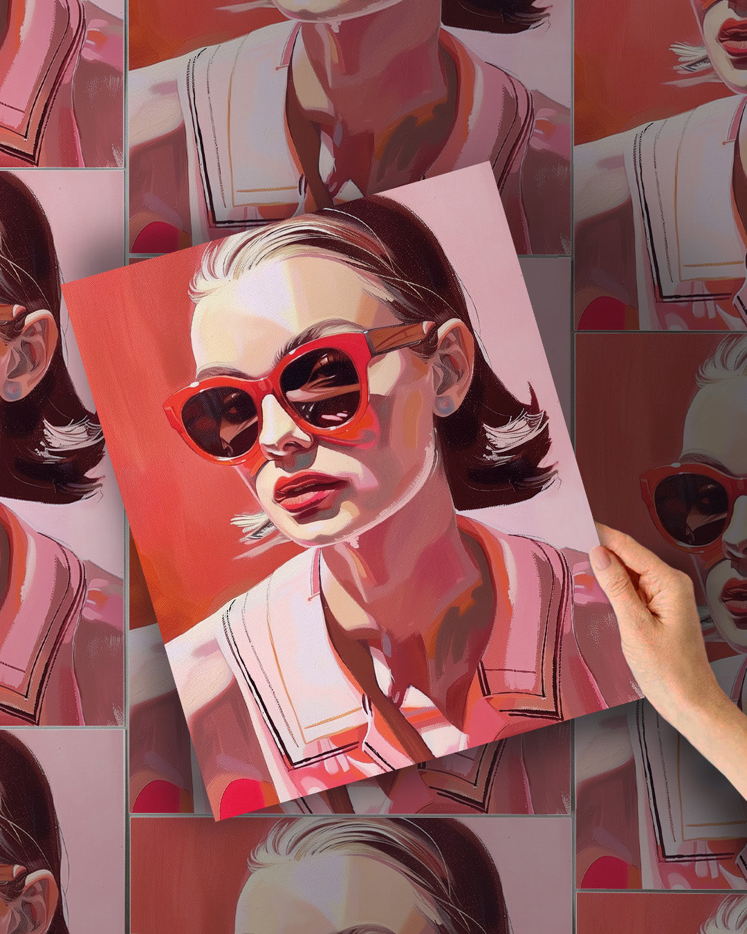 Plakat: stylowy portret dziewczyny w paselowych różach
